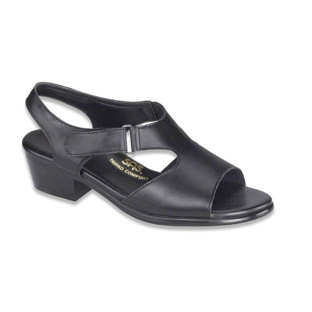 SAS Black Leather "Suntimer" Tripad Comfort Slingback Sandals Summer Chic Size 8